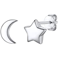 Los mejores  - Silvora 925 Plata Pendientes Finos de Estrella-Luna-Corazón-Bolas- Gratis caja de Regalo
